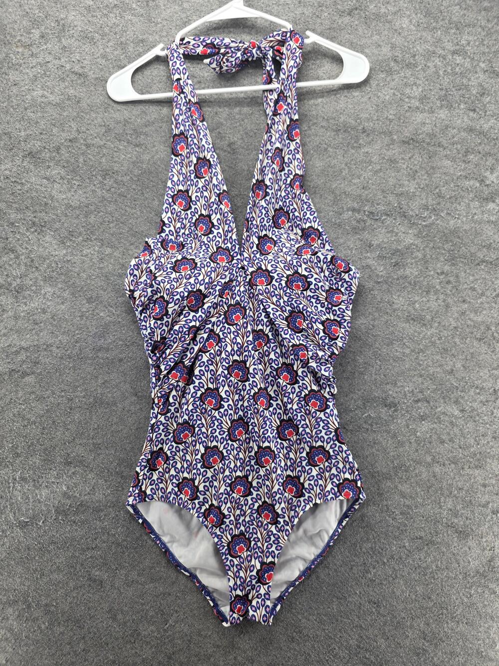 Boden One Piece Womens 4 Purple Floral Lined Built-In Bra Halter Padded
